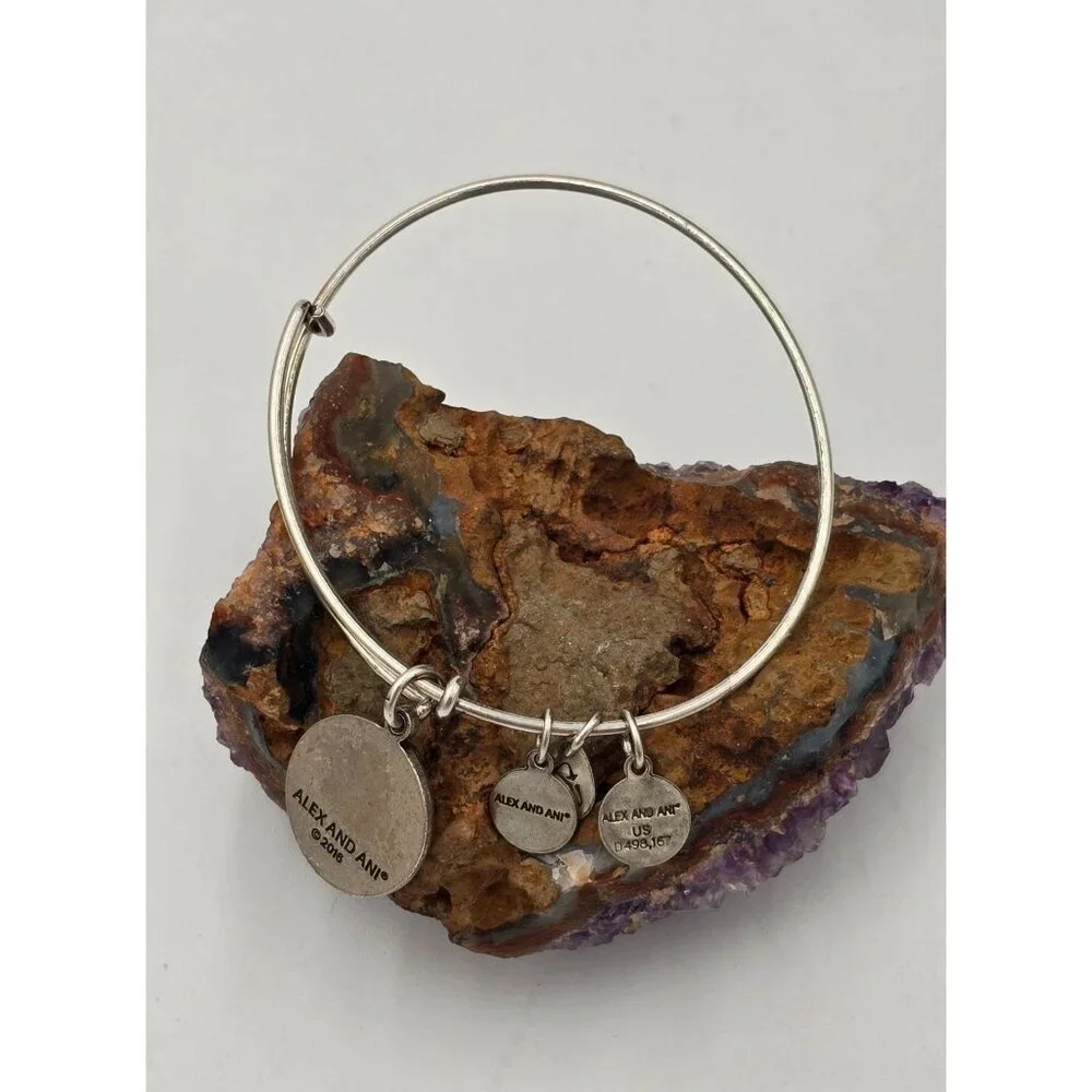 Alex and Ani Silver Tone Blackhawk Charm Bangle Bracelet Designer Jewelry